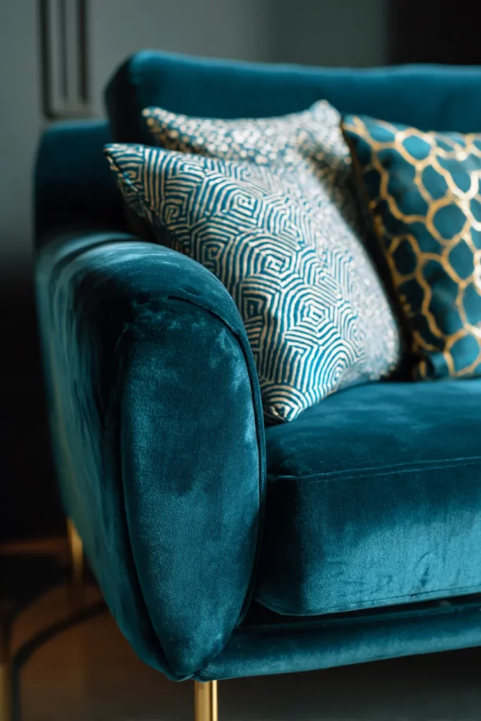 Art Deco Velvet Sofa Close-up