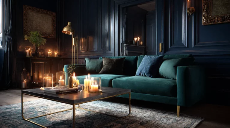 Dark Moody Living Room with Velvet Sofa
