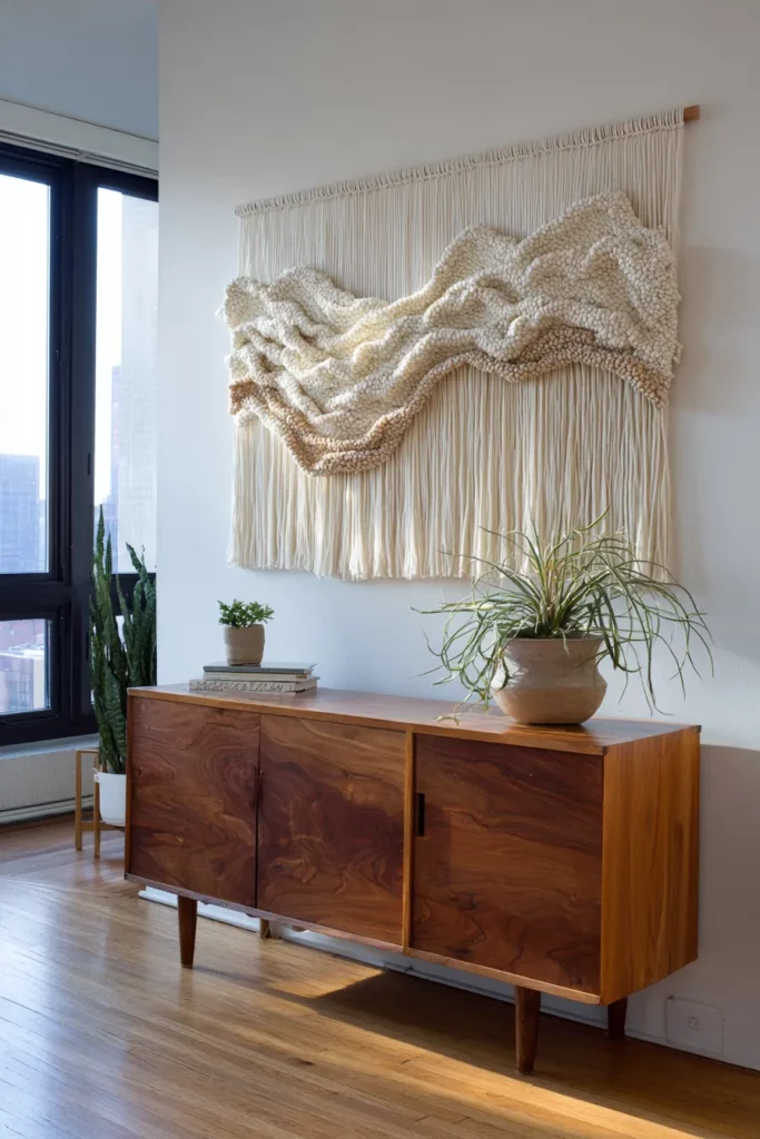 Digital art display with smart lighting in contemporary living room setting