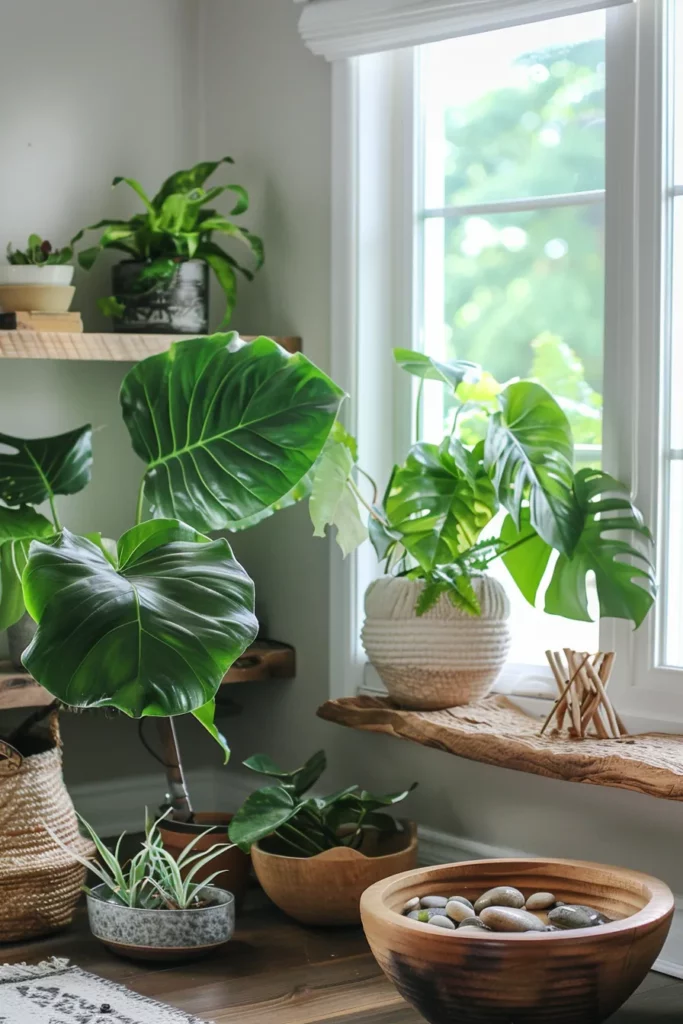 Scandinavian living room filled with lush green plants