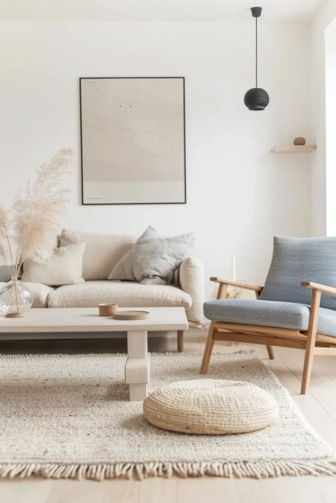 Scandinavian living room showcasing neutral color palette