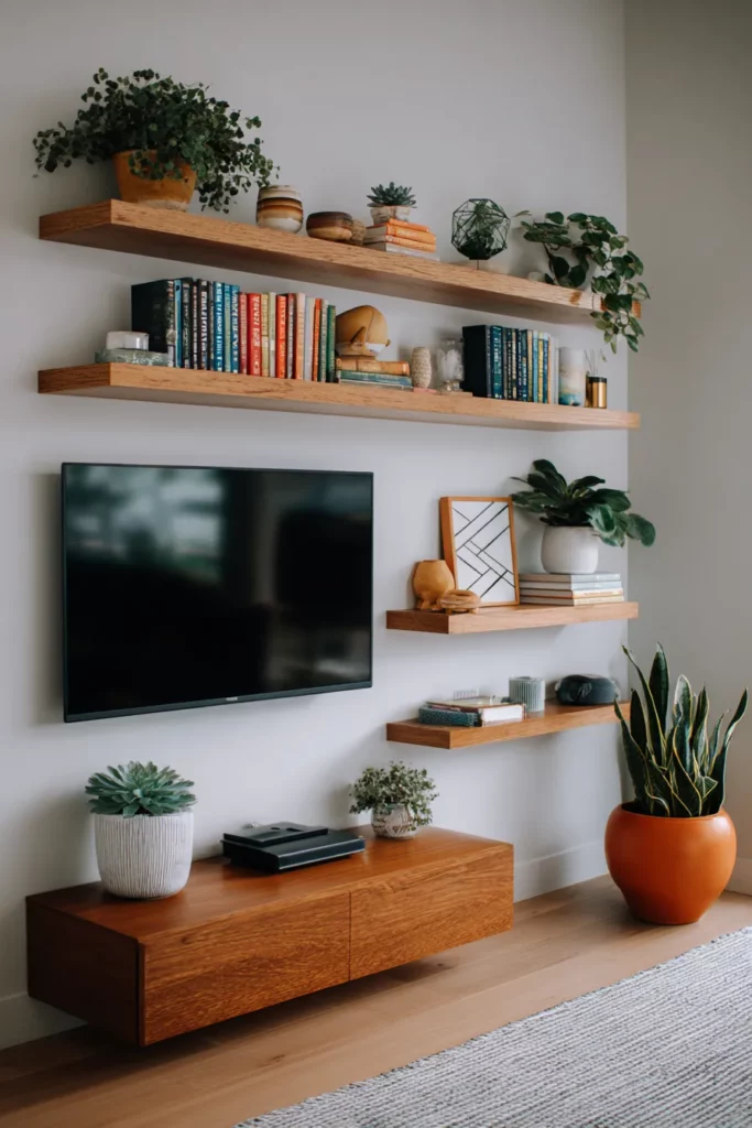 Wall-Mounted TV & Floating Shelves