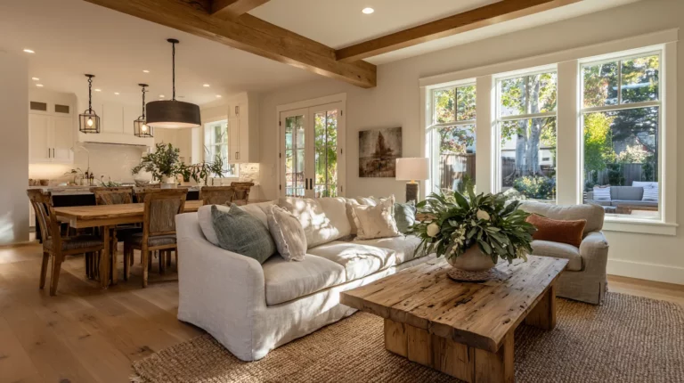 Warm Open-Concept Living and Dining Room