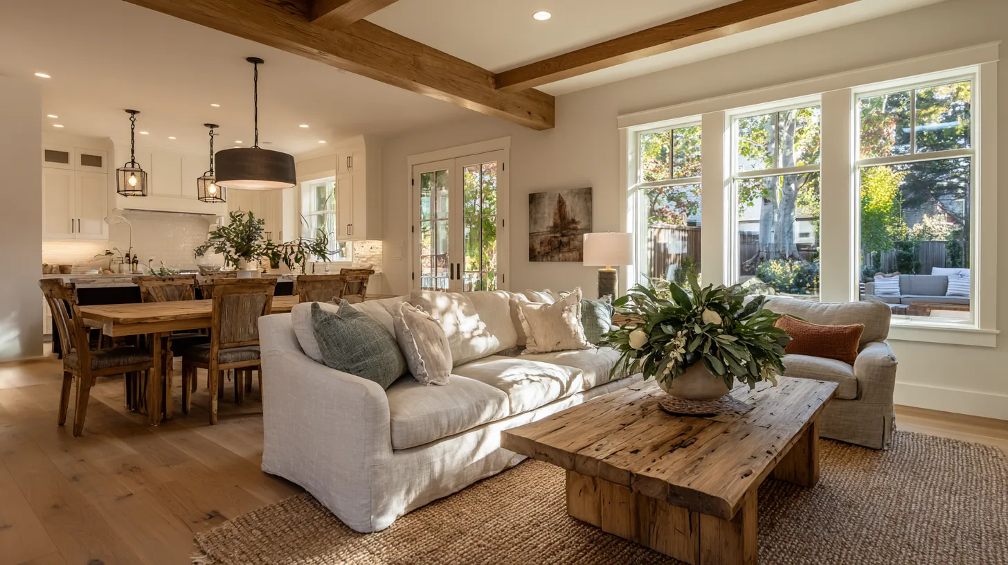 Warm Open-Concept Living and Dining Room