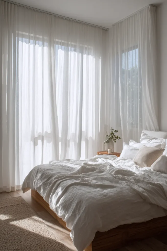 Bedroom with Layered Window Treatments