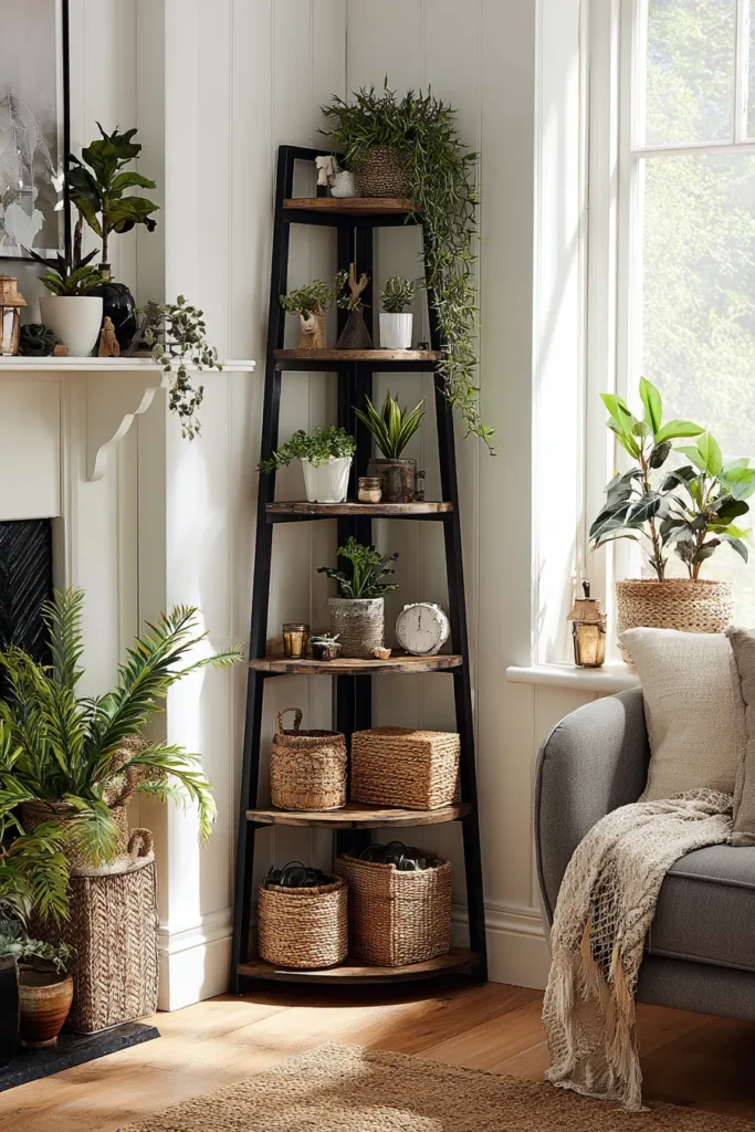 Corner Shelving Solution with Ladder Bookcase