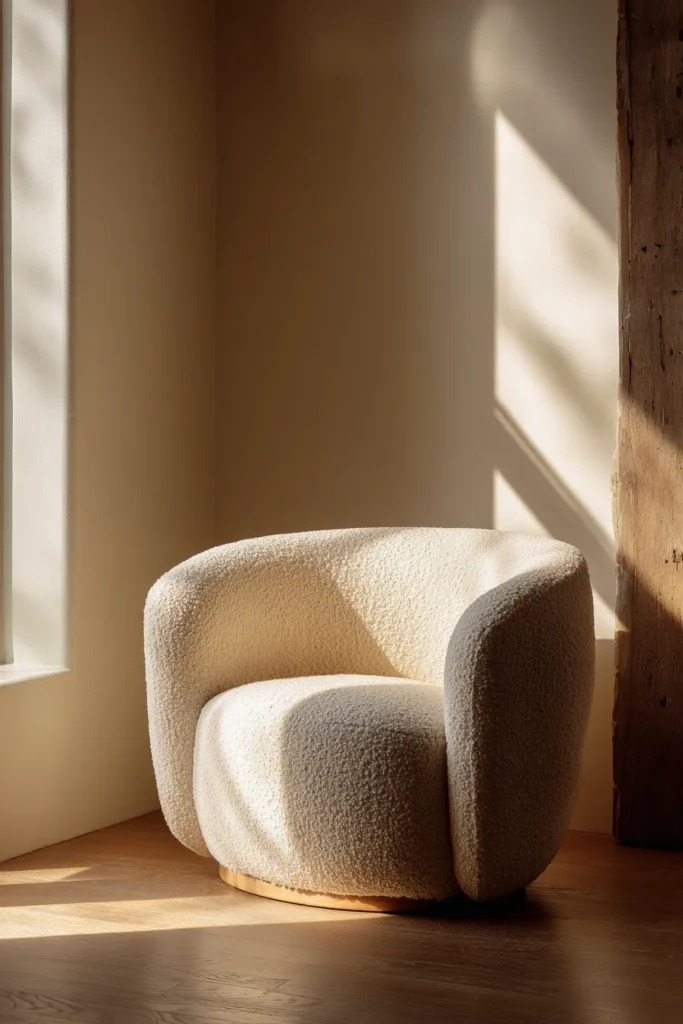 Curved Sculptural Bouclé Chair