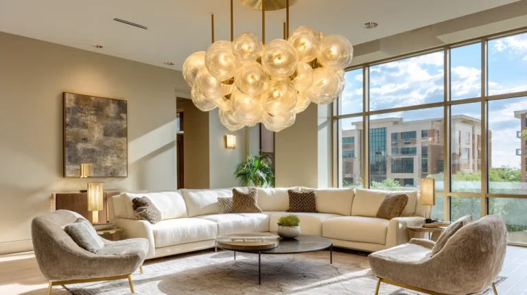Dramatic Statement Chandelier in Modern Living Room