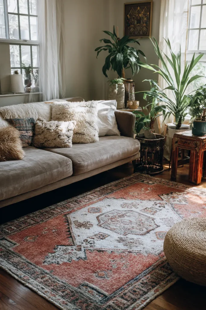 Layered Vintage and Modern Rugs Styling