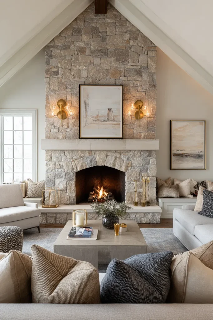 Sconces Flanking Fireplace