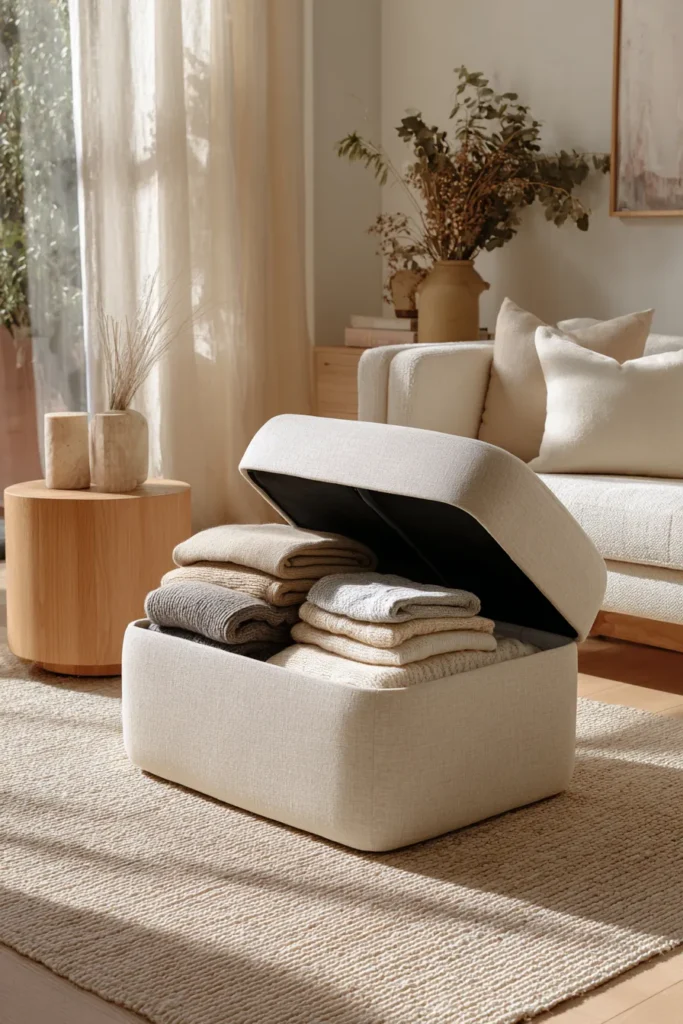 Storage Ottoman as Coffee Table Centerpiece