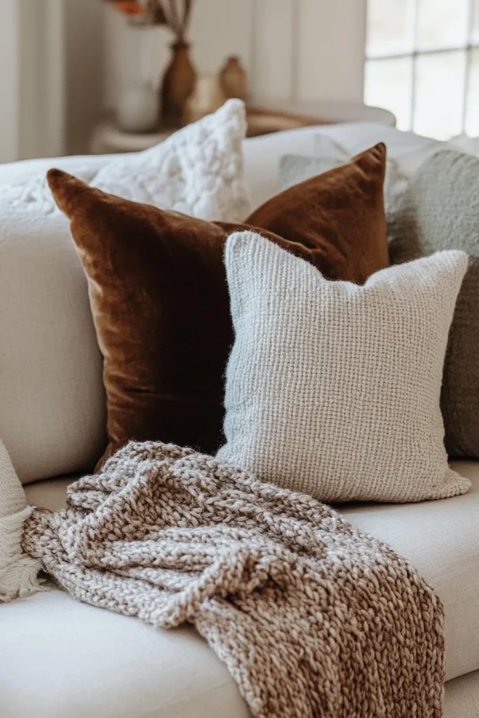 Textured Throw Pillows and Blankets Styling
