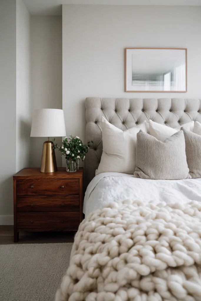 Textured Upholstered Bed Neutral Bedroom