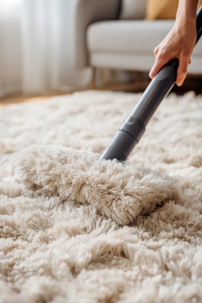 Vacuuming Wool Rug Close-Up
