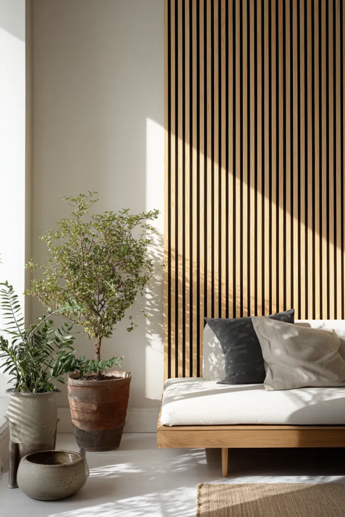 Vertical Wood Slat Accent Wall