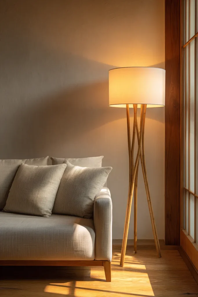 Bamboo Floor Lamp with Sofa