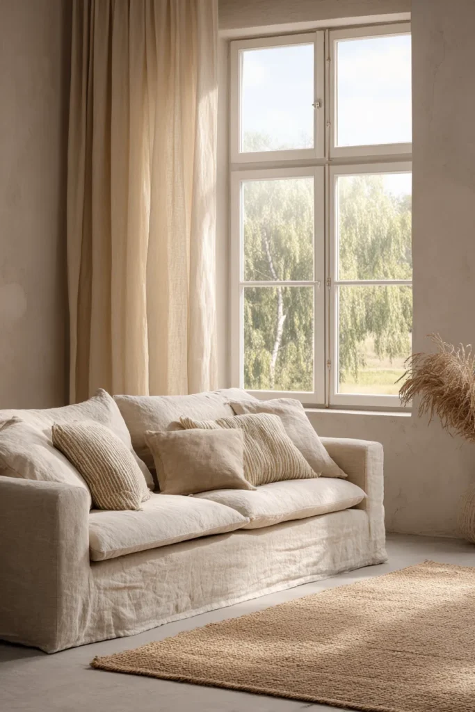 Beige Linen Sofa with Window Light