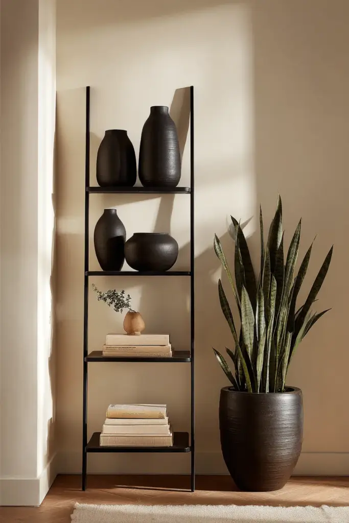 Black Metal Shelving with Minimal Styling
