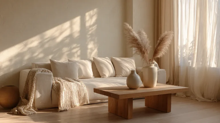 Cozy Japandi Living Room with Natural Textures