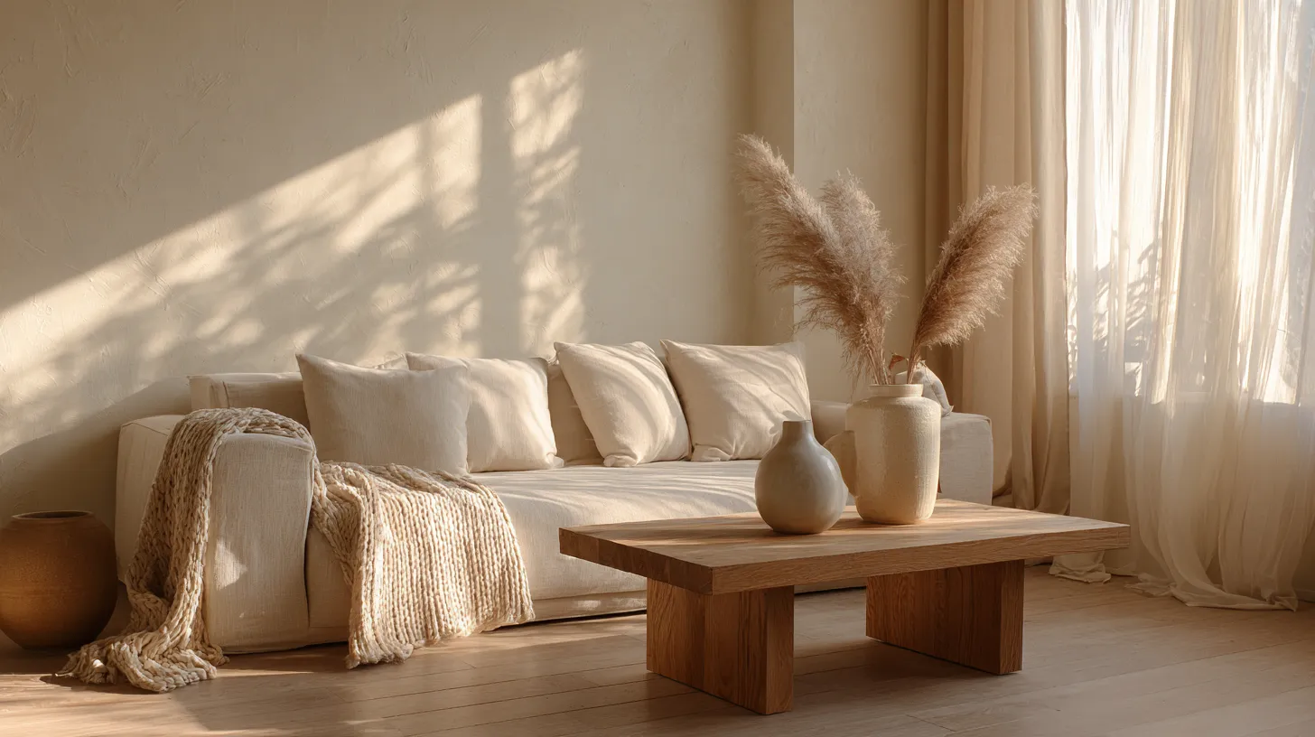 Cozy Japandi Living Room with Natural Textures