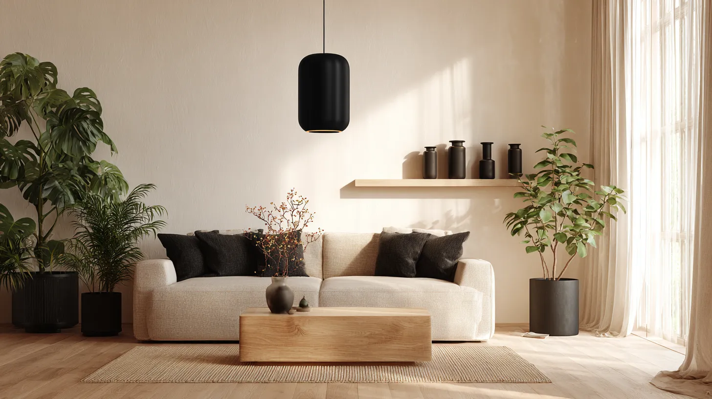 Japandi Living Room Black Accents Overview