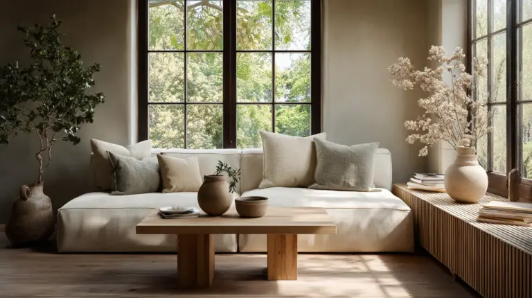 Japandi Living Room Sage Green Accents