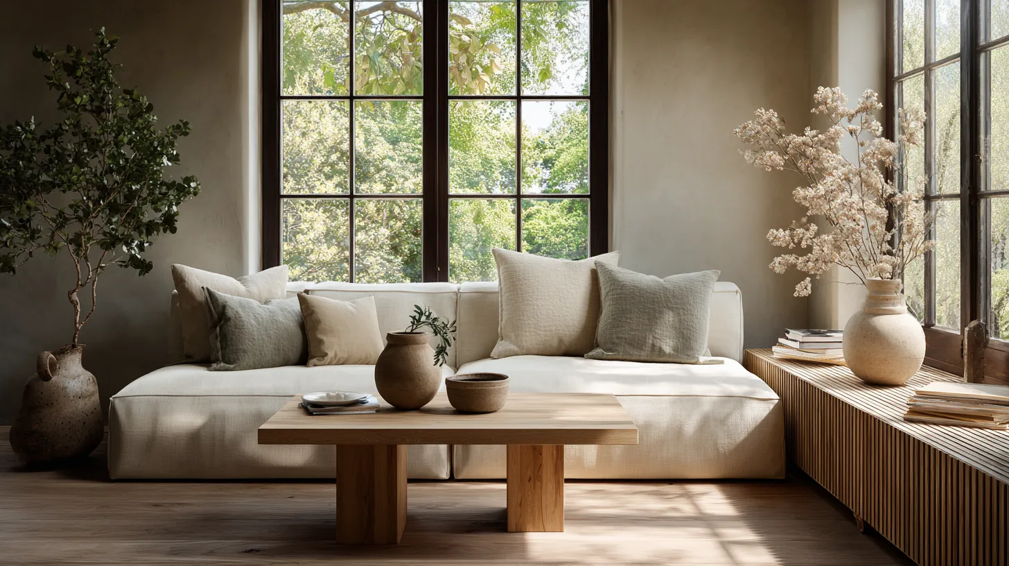 Japandi Living Room Sage Green Accents