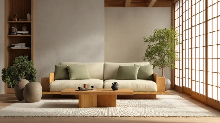 Japandi Living Room With Natural Rug