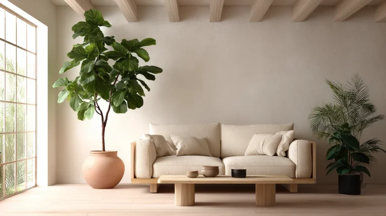Japandi Living Room with Statement Plant