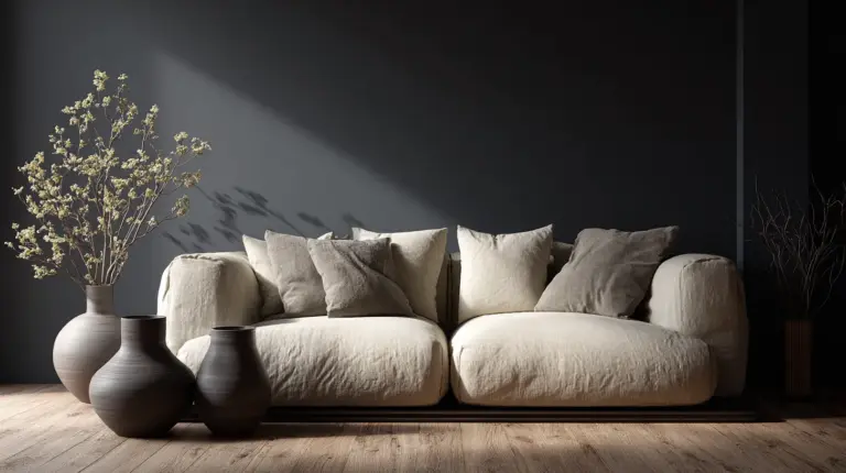Light Dark Japandi Living Room Overview