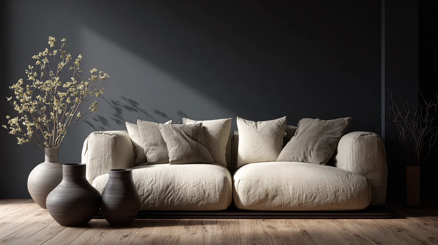 Light Dark Japandi Living Room Overview