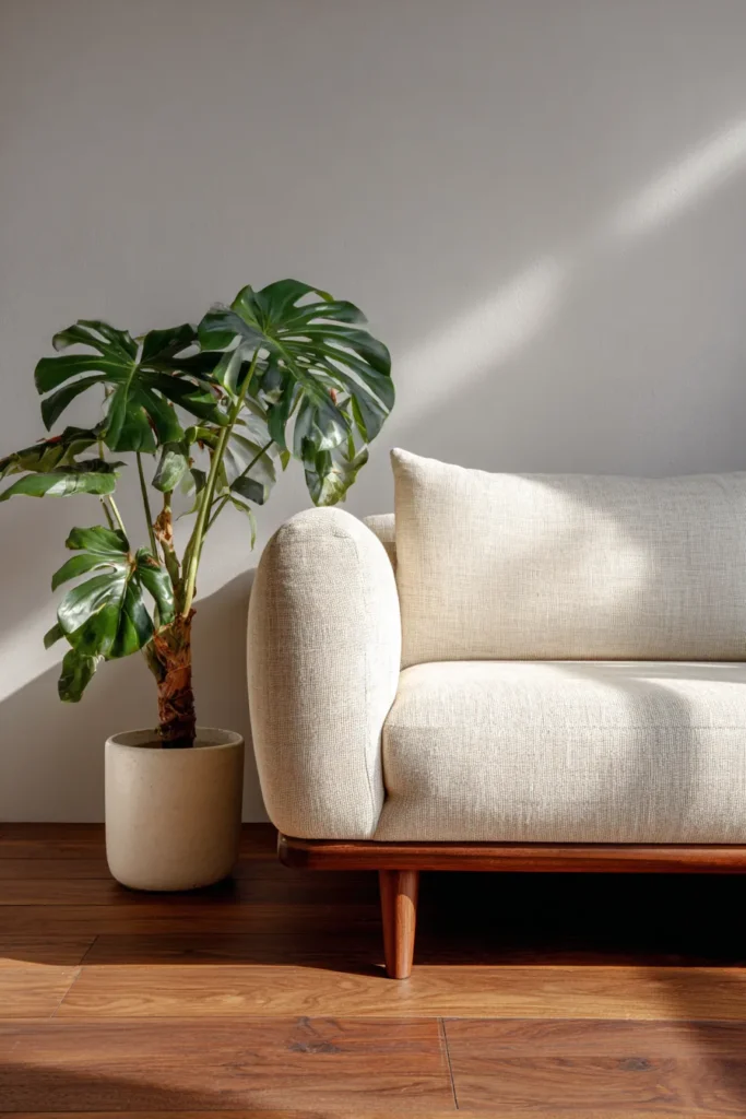 Low Profile Japandi Sofa with Floor Plant