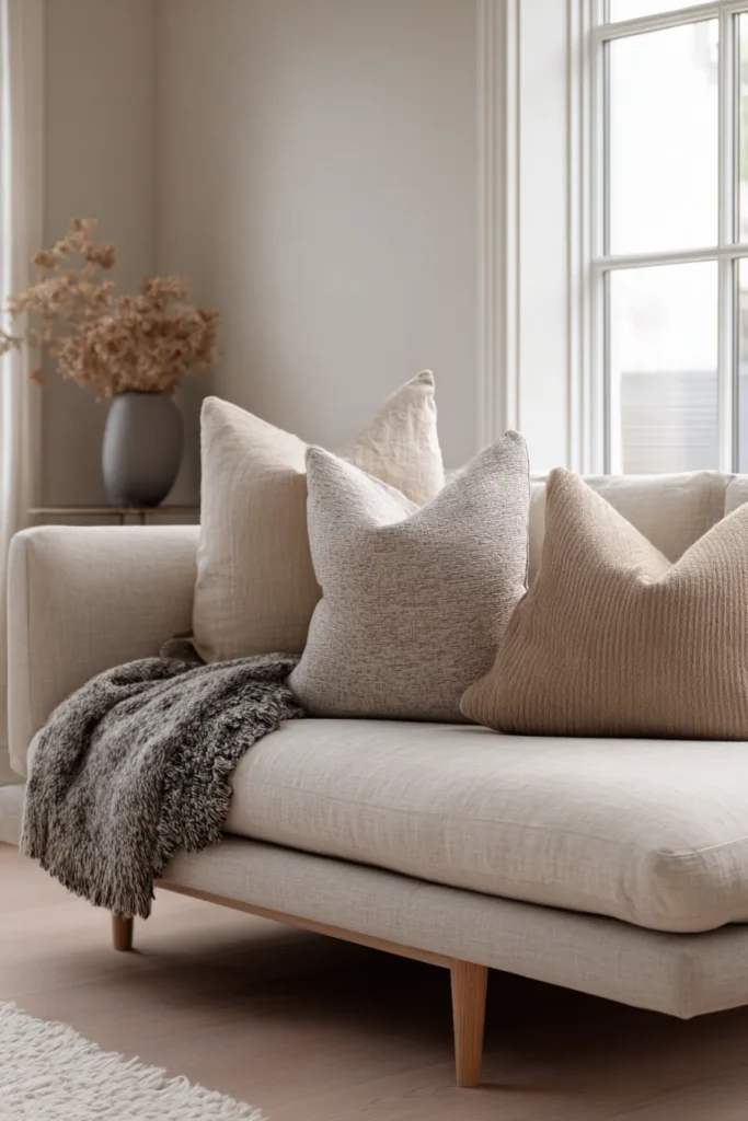 Low-Profile Japandi Sofa with Layered Textiles