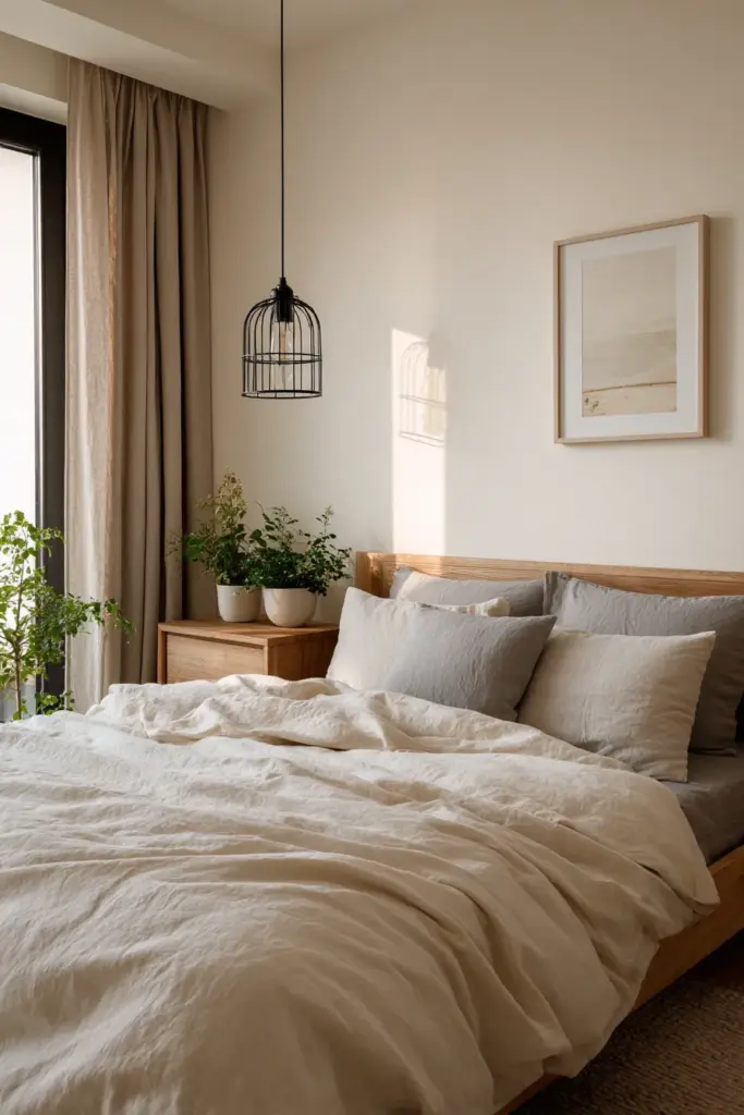 Minimalist Japandi Bedroom in Cream Tones