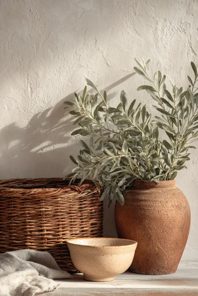 Natural Materials and Off-White Wall Harmony