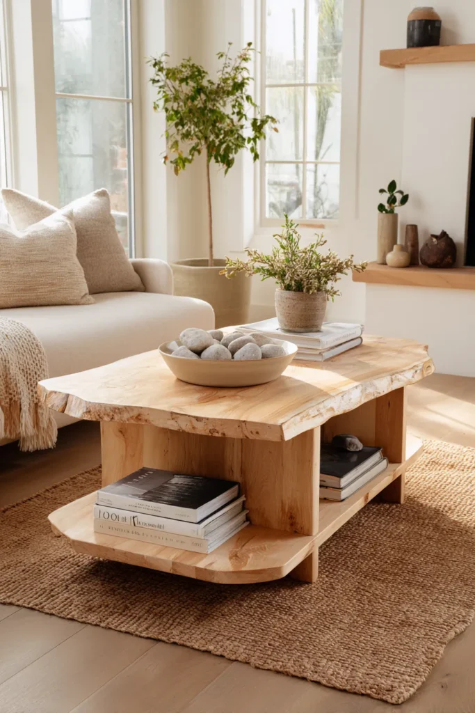Natural Wood Coffee Table with Organic Styling