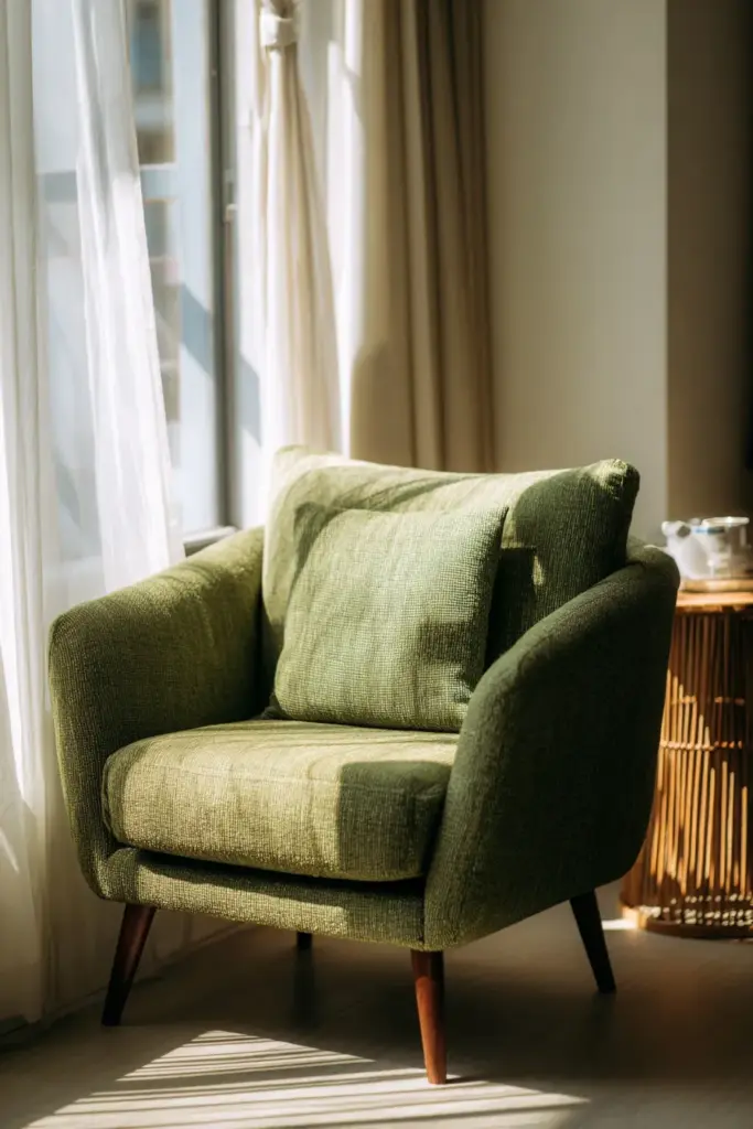 Olive Green Japandi Accent Chair