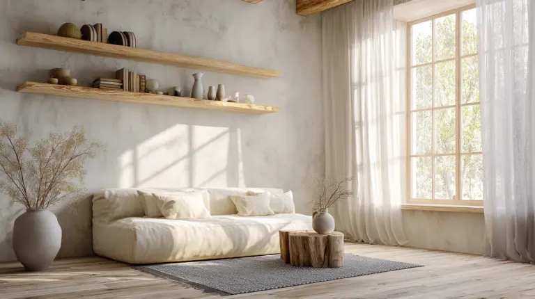 Serene Japandi Living Room in Off-White Tones