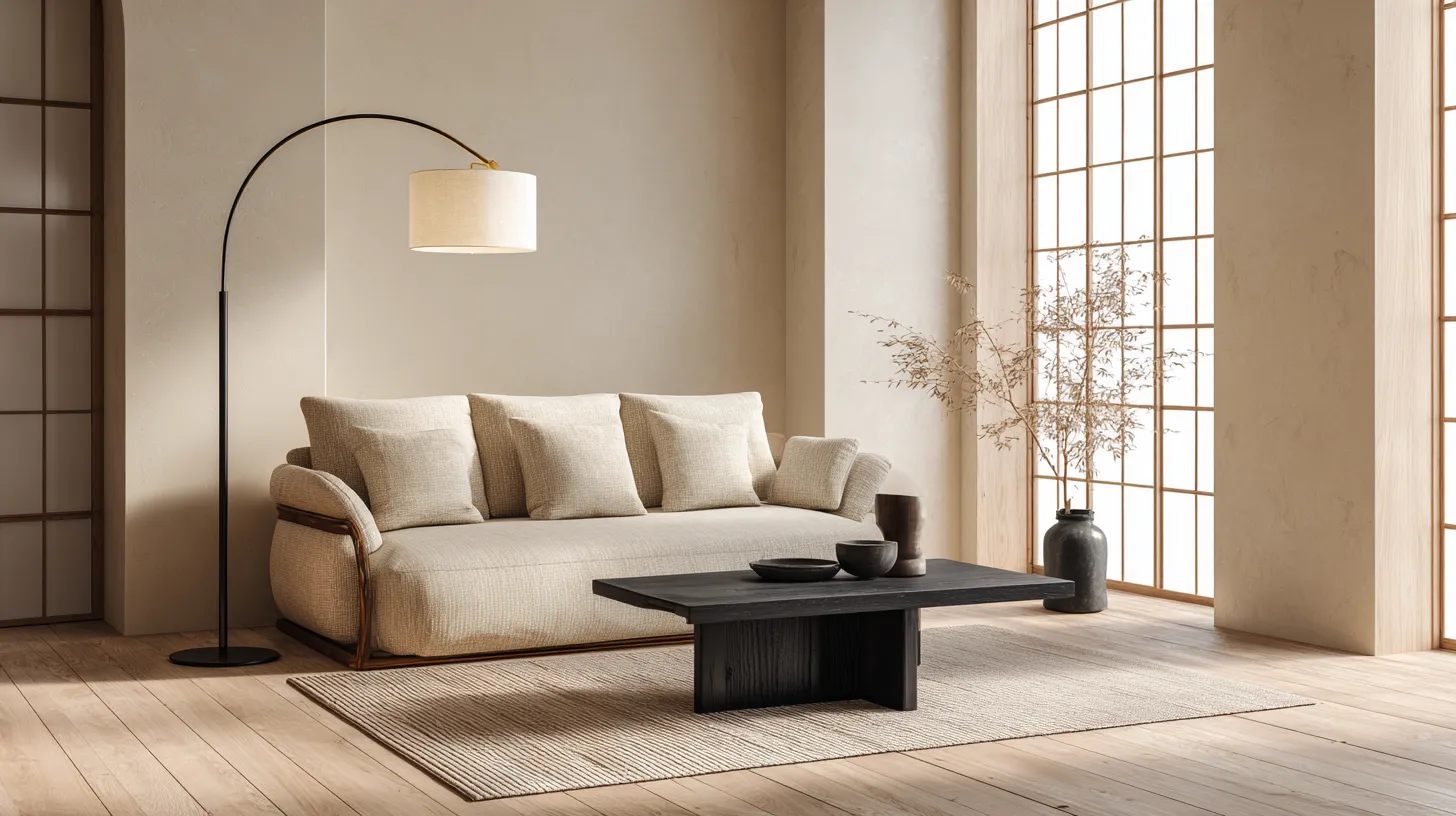 Serene Japandi Living Room with Brass Accents