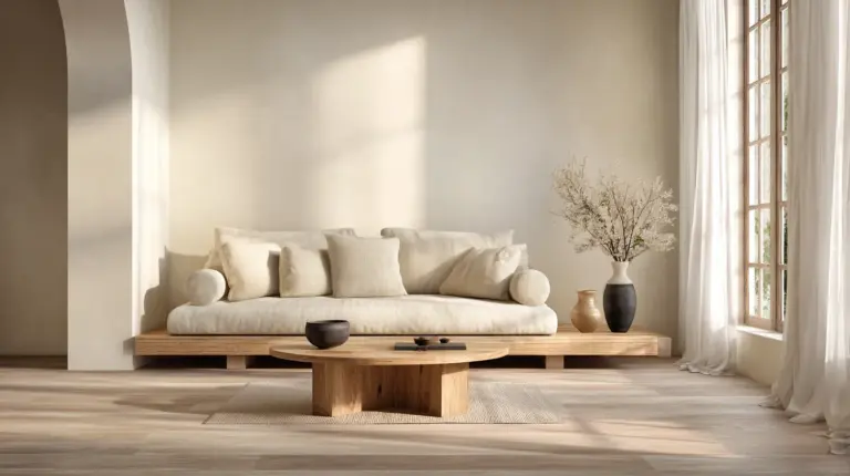 Serene Japandi Living Room with Breathing Space