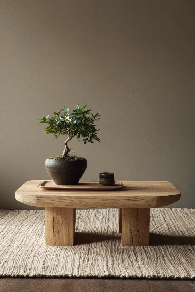Wooden Coffee Table with Bonsai Display