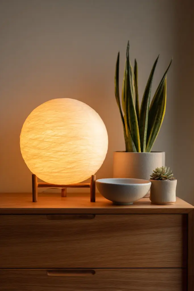 Akari-Style Rice Paper Table Lamp Close-Up