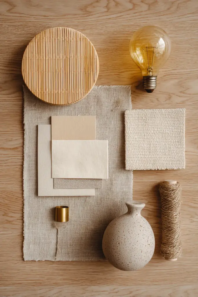 Budget Japandi Lamp Materials Flat Lay
