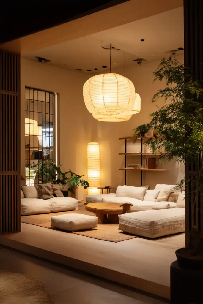 Complete Japandi Living Room Lighting Setup