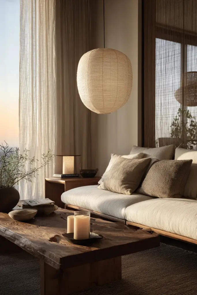 Cozy Japandi Living Room Evening