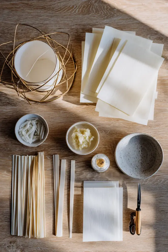 DIY Rice Paper Lamp Materials Setup