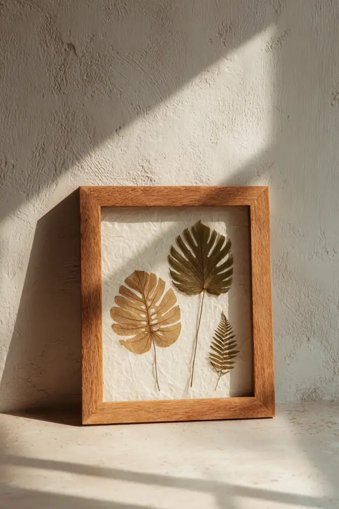DIY Upcycled Japandi Art Frame with Pressed Leaves