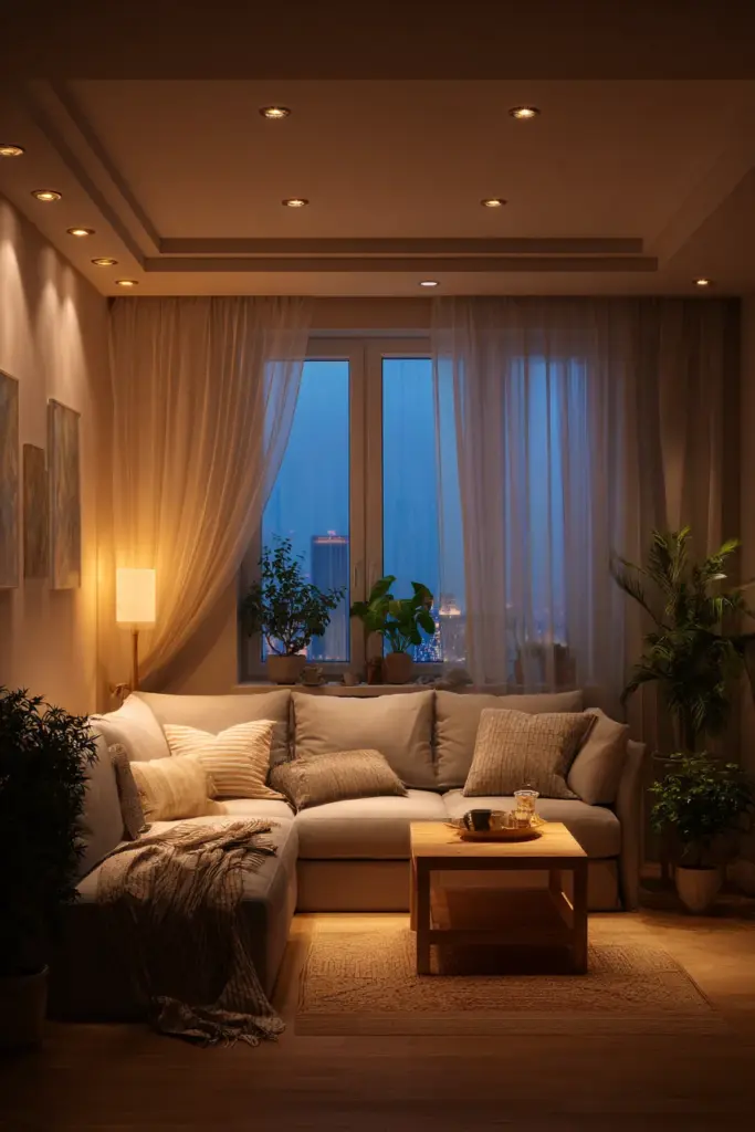 Japandi Living Room Evening Ambiance