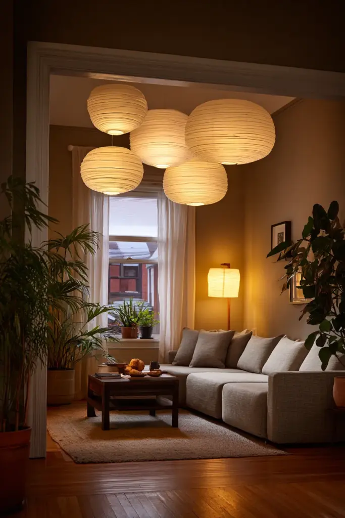 Japandi Living Room Layered Lighting