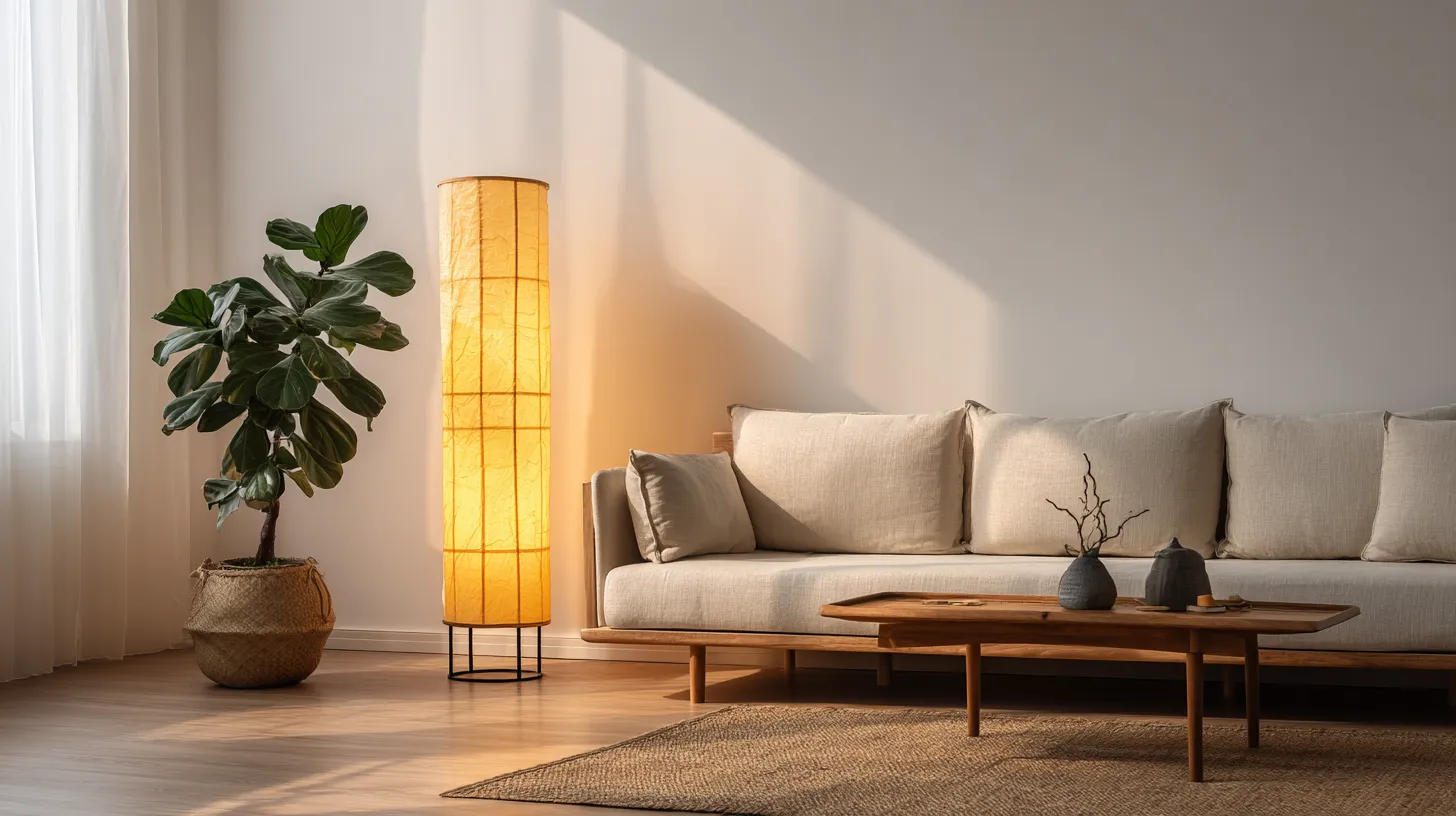 Japandi Living Room Rice Paper Floor Lamp Ambiance